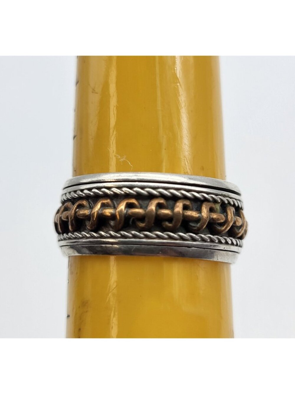 Artisan Sterling Silver Copper Spinner ring SZ 9.5 Wide Band Wedding